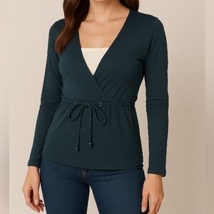 Patti Boutik Pullover Jersey Fabric Corded Waist Tunic Top Forest Green XL